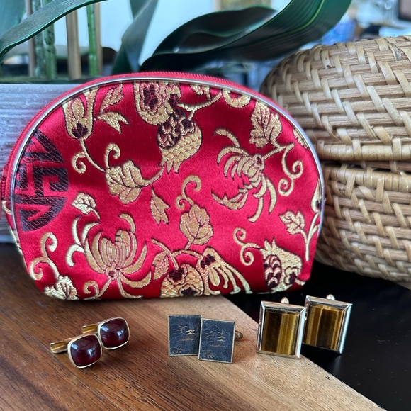 Vintage Cuff Links Collection Set of 3 with Silk Pouch. Japanese Damascene. - Picture 1 of 6